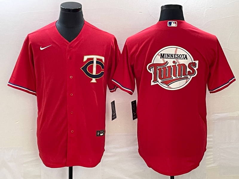 Men's Minnesota Twins Red Team Big Logo Cool Base Stitched Jersey